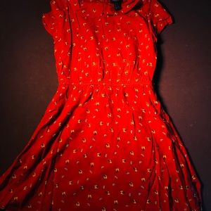 red patterned dress